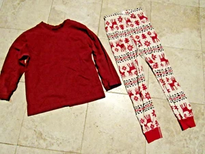 $55 Hanna Andersson George PJS Long John Pajamas Cotton Maroon Reindeer 120 6 7 - Picture 1 of 6