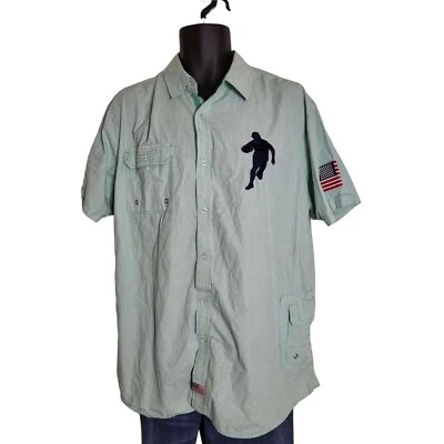 USA Rugby Button Up Shirt Men Pinstripe Short Sleeve Sz XL Streetwear - Image 1 of 4