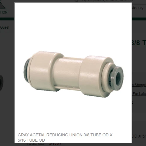 JOHN GUEST GRAY ACETAL REDUCING UNION 3/8 TUBE OD X 5/16 TUBE OD # PI201210S
