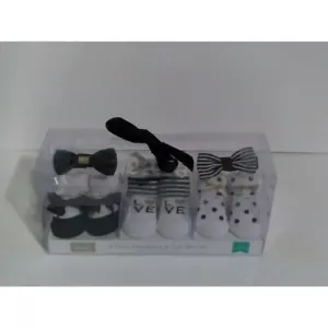 Conjunto de 6 calcetines diadema Hudson bebé niña negro/blanco/dorado regalo ducha 0-9 meses nuevo - Imagen 1 de 5