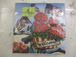 Cypress Home WELCOME Bike & American Flag Cocktail Napkins Pack of 40, 10"X10" - Picture 1 of 4