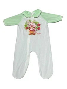 Vtg Strawberry Shortcake Fleece Newborn Sleeper Footed Green White 1980 - Picture 1 of 5