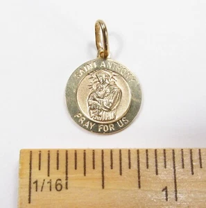 PreOwned Designer LGD 14K Gold St. Anthony Pray for Us Small Medal Pendant 15mm - Picture 1 of 7