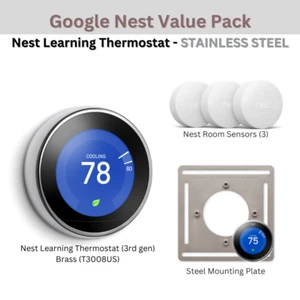 VALUE PACK: Nest Learning Thermostat 3rd gen + 3x Room Sensors + Mounting Plate - Picture 1 of 5