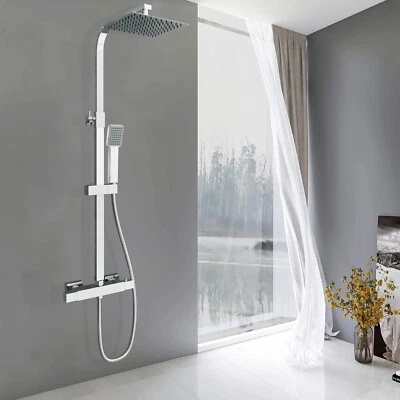 Bathroom Thermostatic Shower Mixer Set Chrome Plated Double Ends Exposed Square