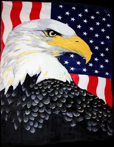 USA American Flag Bald Eagle Full/Queen Mink Throw Blanket (78" x 94") - Picture 1 of 2