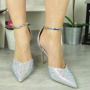 Bridal Party Shoes Pointed Women Glitter Stiletto Going Out Ladies Diamante Size