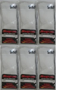 6 PAIRS Snap-On CREW Socks Men's WHITE LARGE ~ FREE SHIPPING ~ MADE IN USA *NEW* - Picture 1 of 8