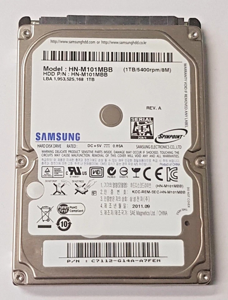 1 TB SATA Samsung Spinpoint HN-M101MBB 5400rpm 8MB HDD 2.5" interne Festplatte - Bild 1 von 1