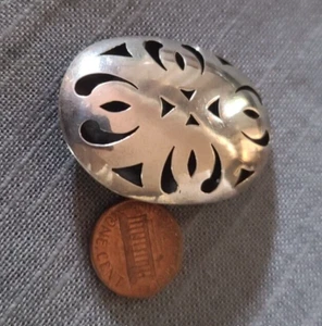 Broche Cúpula Trabajo Abierto Paisley Plata Esterlina Firmado México Vintage TA-143 Taxco - Imagen 1 de 10