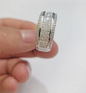 Real 14k White Diamond Ring Mens Band  0.97 Ct Princess Cut Wedding Engagement - Picture 1 of 5