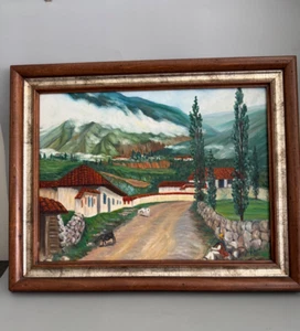 Vintage Original Painting On Canvas Landscape Chile Signed & Framed 19”x15” 1976 - Picture 1 of 11