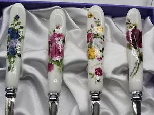 CHANTILLY LACE Botanica Set of 4 Forks ~ Porcelain Floral ~ Stainless Steel - Picture 1 of 7
