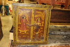 Antique Wood Jharokha Teak Window Rustic Hand-Painted Indian Art Wall Sculpture