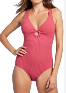 Women’s Kona Sol Ribbed O Ring Onepiece Swimsuit Pink Size L NWT - Picture 1 of 9