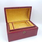 Italian Calf Leather Jewellery Box Bound Domed Chest Burgundy 2 Layer Vintage 