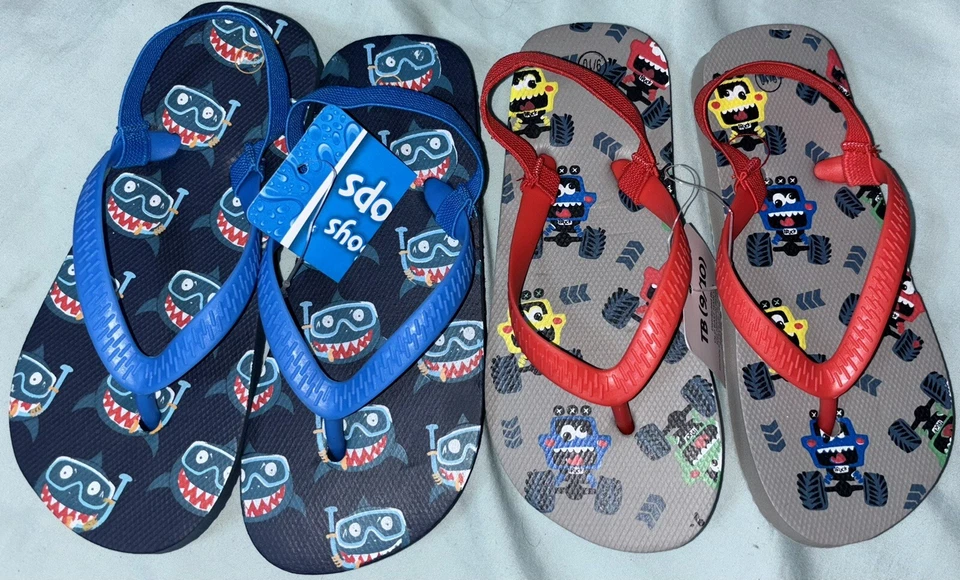 Новый с ярлыками 2 пары молодежи мальчиков размер 9/10 шлепанцы с ремнем на спине - Изображение 1 из 1