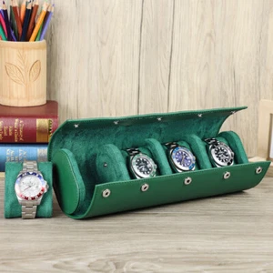 Saffiano Leather Watch Storage Box Organizer For 4 Watches Portable Christmas - Picture 1 of 14