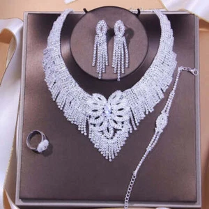 Bridal jewelry necklace earrings bracelet ring set super shiny lightweight - Picture 1 of 4