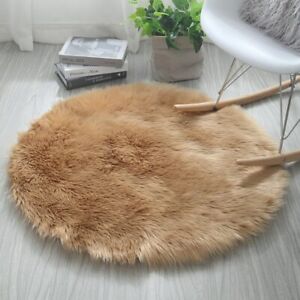 Round Soft Faux Sheepskin Rugs Floor Shaggy Plush Carpet Floor Mat Bedside Rug