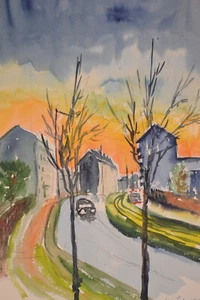 Aquarell Ulrich, Strasse in München mit Auto, 1964 - Picture 1 of 3