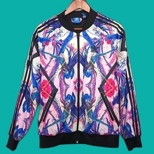 Adidas Florera Optic Bloom Kaleidoscope Bird Print Track Jacket Trefoil Logo M - Picture 1 of 9
