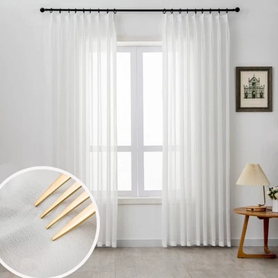 Off White Sheer Curtains Pinch Pleated Curtains & Drapes 96 Inches Long 1 Pan... - Image 1 of 4