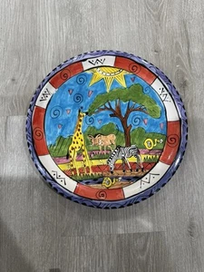 Penzo Zimbabwe Hand Painted Plate Zebra Giraffe Warthog Signed dated 1998 - Picture 1 of 3