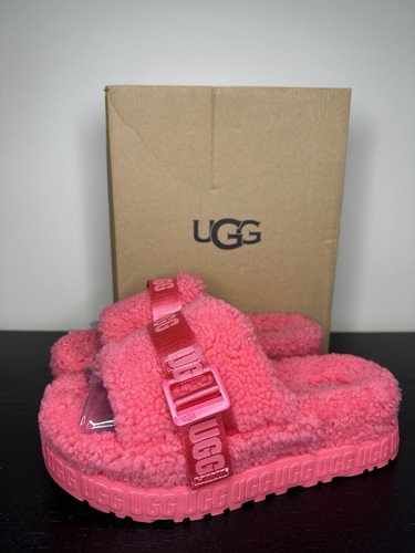 Sandalo UGG Fluffita Slide Platform sorbetto fragola taglia 8 e 9 pelle di pecora NUOVO