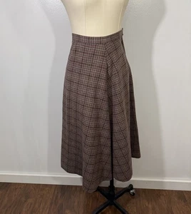 Vintage Wool Skirt 1960s Pink Tartan XS - Picture 1 of 12