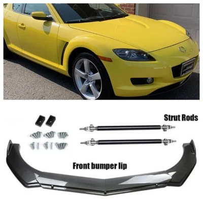 Black Front Bumper Lip Splitter Spoiler + Strut Rods For MAZDA RX-8 US - Image 1 of 4