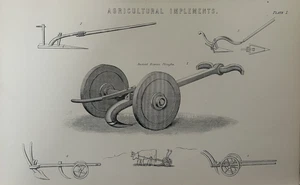 Antiker Druck römische Pflüge um 1870 | landwirtschaftliche Werkzeuge Gravur | Landwirtschaft - Bild 1 von 13