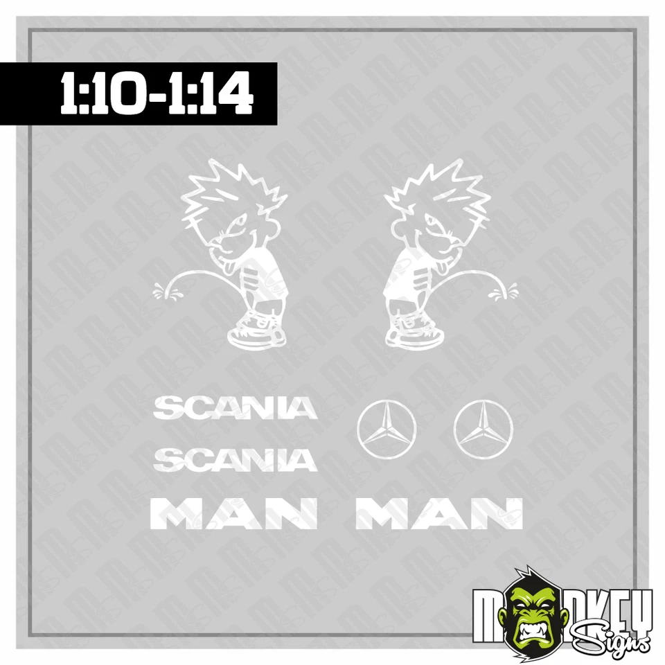 Aufkleber Set Männchen Piss 8tlg Weiss 1:10 1:14 Truck RC Modellbau Tuning - Bild 1 von 2