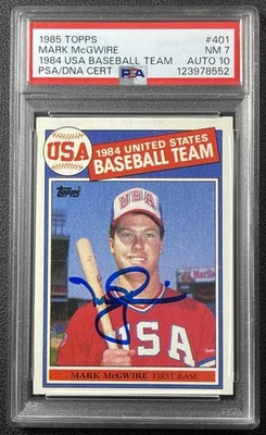Mark MCGWIRE PSA 7 1985 TOPPS #401 ADN novato 10 autógrafo automático radiocontrol EE. UU. 552 Foto 1 de 2