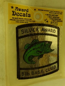 Decalcomania premio argento premio 5 libbre Bass Club vintage NOS decalcomania - Foto 1 di 2