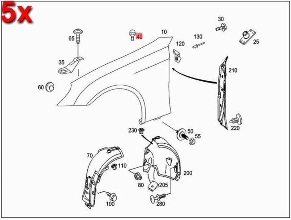 Genuine MERCEDES Amg GT Roadster Cla Screw 5 Pcs 1639900136 - Image 1 of 1