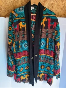 Vintage Sharon Anthony Gr. 24 W Funky Art to Wear Cardigan Staubtuch offen multi hergestellt in den USA - Bild 1 von 6