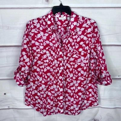 Chicos Top Mujer 3 XL Rojo Floral Camisa Abotonada Pintuck Algodón Ligero Foto 1 de 4