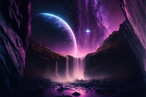 Leinwandbild Wasserfall Lila Fantasy Weltraum Wandbild Poster Druck - Bild 1 von 22