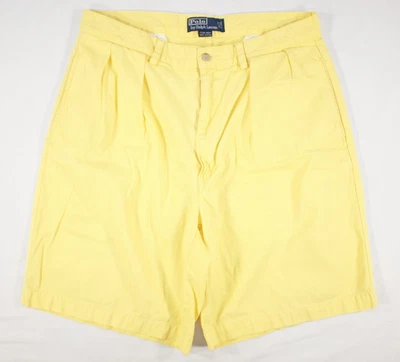 Pantalones Cortos Vintage Polo Ralph Lauren Para Hombre 33 Tyler Chino Plisado 9" en Entrepierna Amarillo Foto 1 de 4