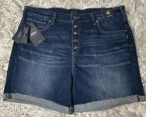 Silver Jeans Avery Curvy Fit High-Rise Shorts Button-Fly Denim Womens 18W L5.5 - Picture 1 of 11