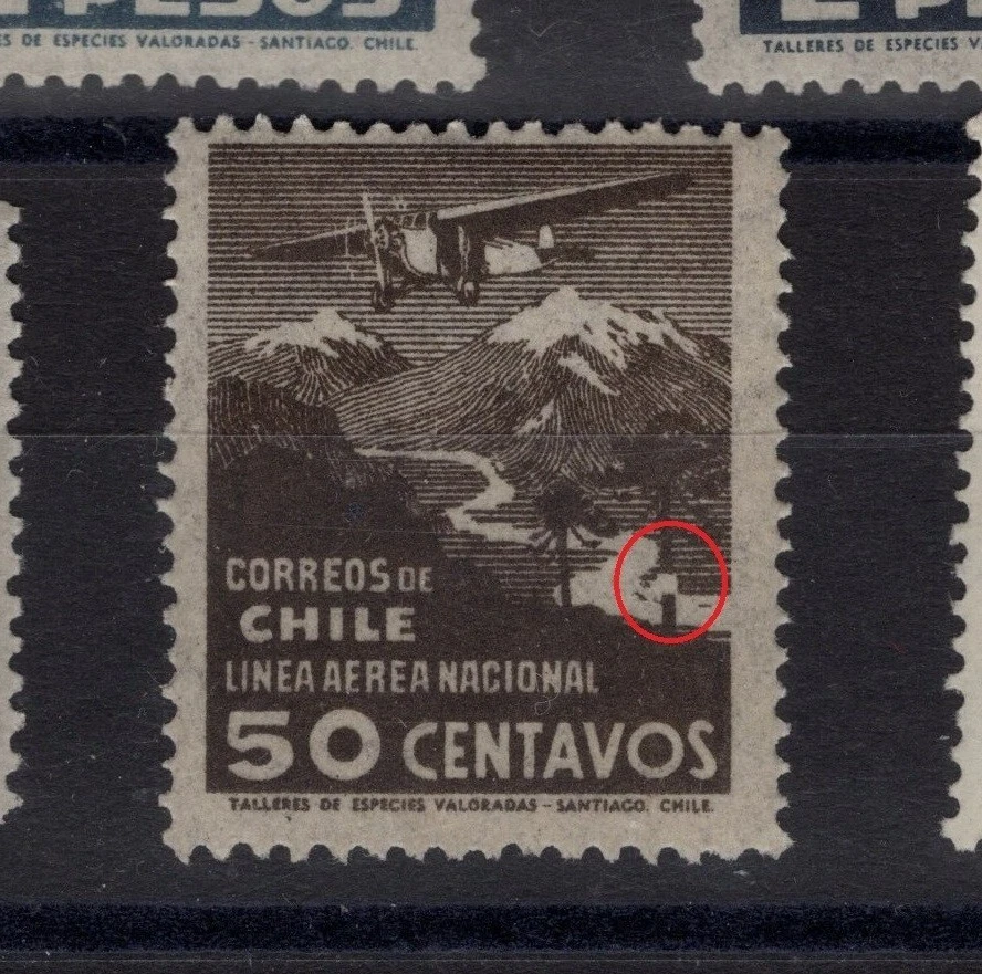 CHILE 1931 LAN 50c brown ERROR VARIETY Log cut L2 - Image 1 of 1