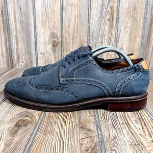 Johnston Murphy Warner Oiled Leather Wingtip Oxford Navy Gray Men Sz 10.5 - Picture 1 of 12