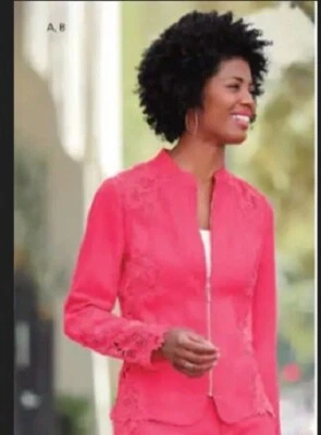 Chaqueta bordada de lino coral rosa Isidora talla 12 de Ashro nueva Foto 1 de 2