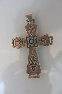 Belle, vieux Pendentif, Croix 800 Argent Avec Turquoise - Picture 1 of 4