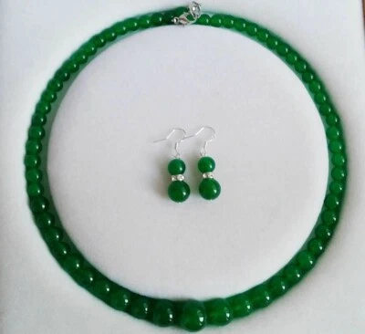 Parure collana orecchini vera giada verde GARANZIA pietre naturali 6-14mm NUOVA - Immagine 1 di 4