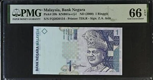 Malaysia 1 Ringgit ND 2000 P 39 b Gem UNC PMG 66 EPQ - Picture 1 of 3