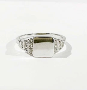 18k Weißgold und Diamant Siegelring, Vintage 18k Gold Diamantring - Bild 1 von 10