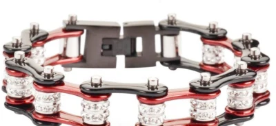 Brazalete de acero inoxidable negro/rojo caramelo bling motocicleta motociclista tenis 72 Foto 1 de 3