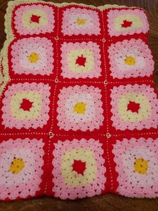 NEW hand crochet granny square blanket afghan throw 36x48" pink + 48 squares - Picture 1 of 8